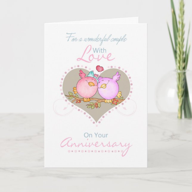 Couple Anniversary Card With Love Birds - Lesbian (Front)