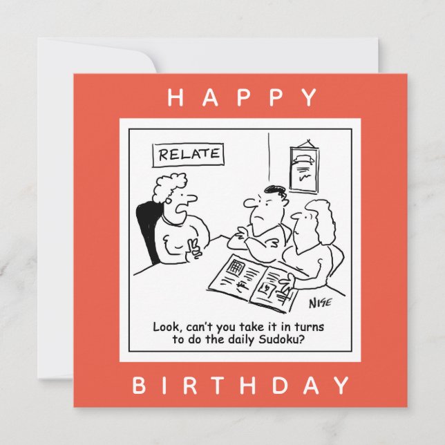 Couple Argue About Sudoku Cartoon Card (Front)