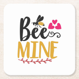 Couple Art Bee Mine Square Paper Coaster