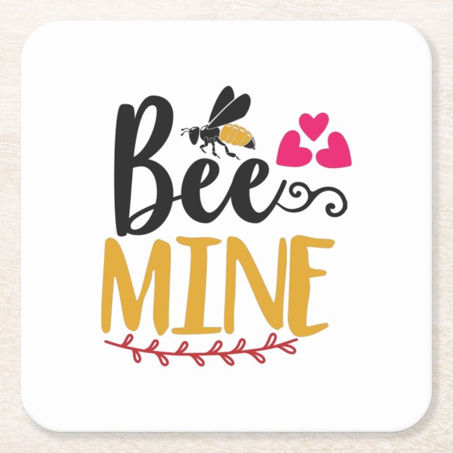 Couple Art Bee Mine Square Paper Coaster (Front)