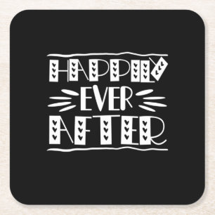 Couple Art Happily Ever After Square Paper Coaster