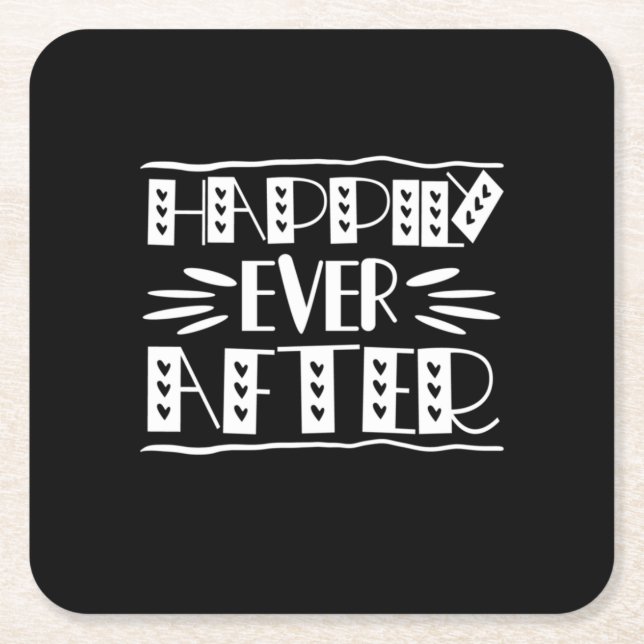 Couple Art Happily Ever After Square Paper Coaster (Front)