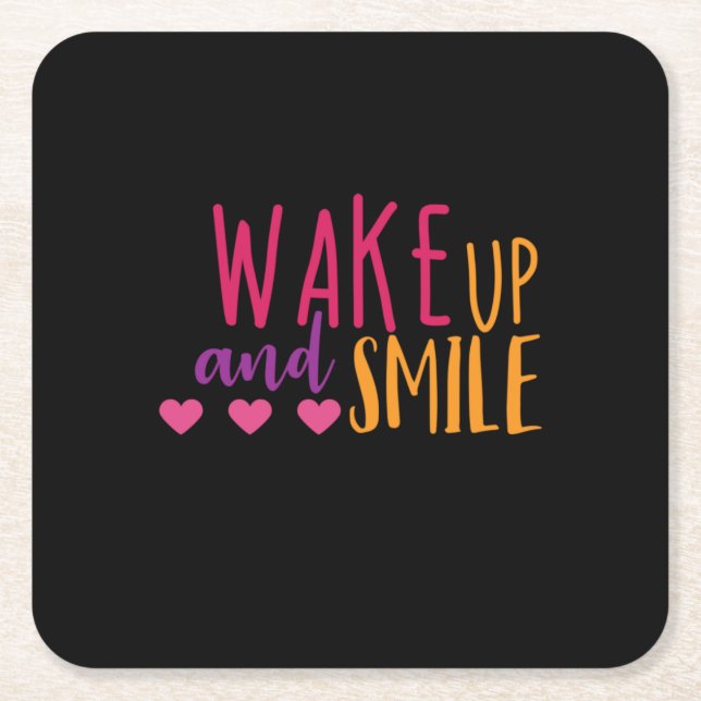 Couple Art Wake Up And Smile Square Paper Coaster (Front)