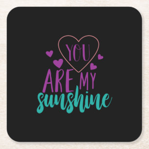 Couple Art You Are My Sunshine Square Paper Coaster