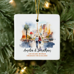 Couple at Las Vegas Nevada Watercolor Travel Ceramic Ornament