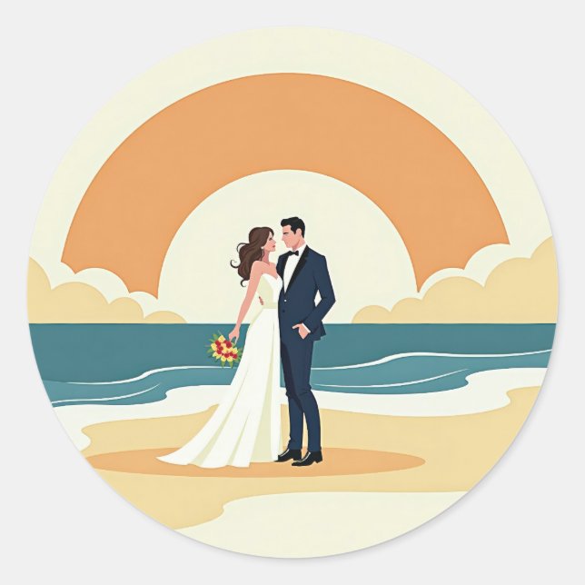 Couple at Sunset Beach Wedding Sticker (Front)