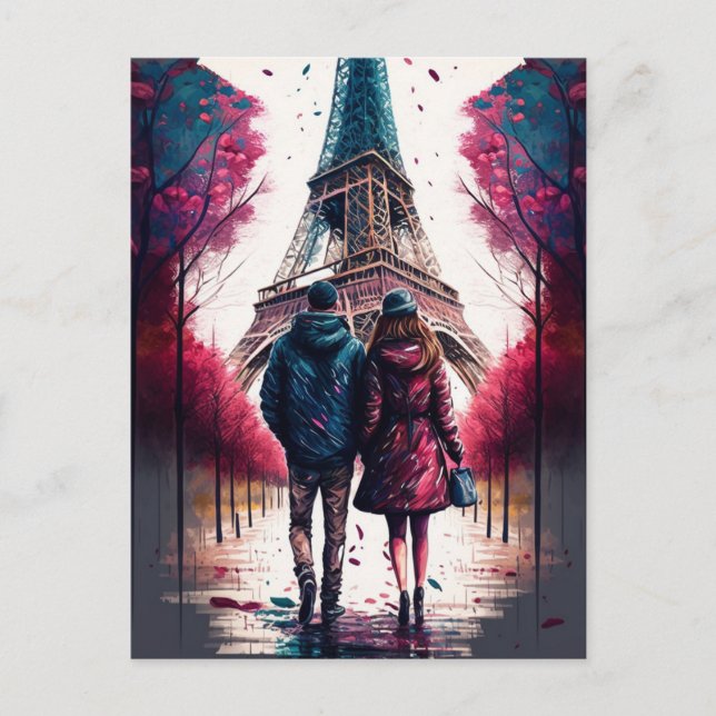 Couple at the Eiffel Tower Paris France  Postcard (Front)