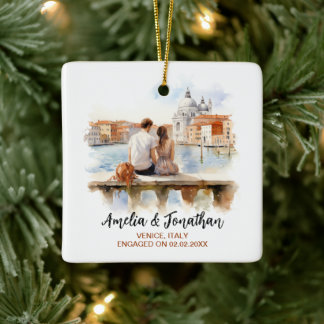 Couple at Venice Italy Watercolor Travel Ceramic Ornament