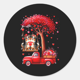 Couple Australian Shepherds Valentine Hearts Picku Classic Round Sticker