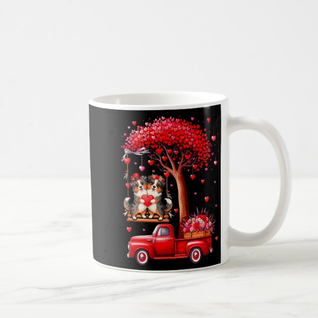 Couple Australian Shepherds Valentine Hearts Picku Coffee Mug (Right)