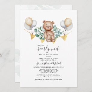 Couple Baby Shower Eucalyptus Bear Greenery Script Invitation