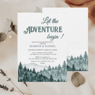 Couple baby shower watercolor rustic forest montat invitation