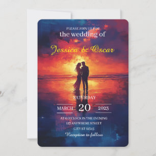 Couple Beach Silhouette Wedding Invitation Card