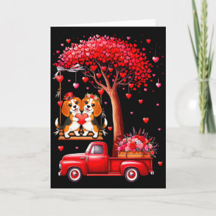 Couple Beagles Valentine Hearts Tree Pickup Truck Card