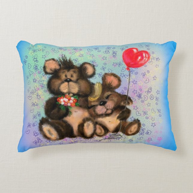 Couple Bear with Heart Balloon Accent Pillow (Front)