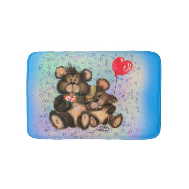 Couple Bear with Heart Balloon Bath Mat (Front)
