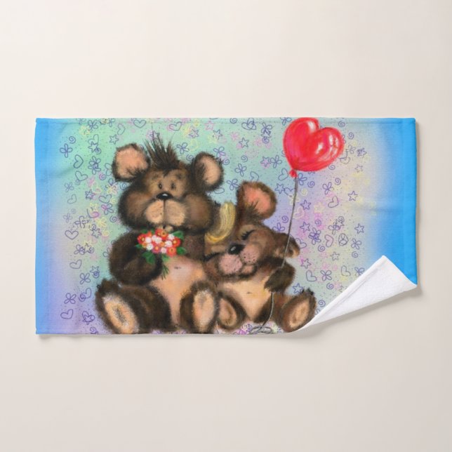 Couple Bear with Heart Balloon Bath Towels (Hand Towel)