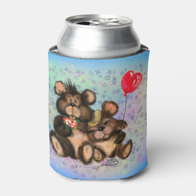 Couple Bear with Heart Balloon Can Cooler (Can Front)