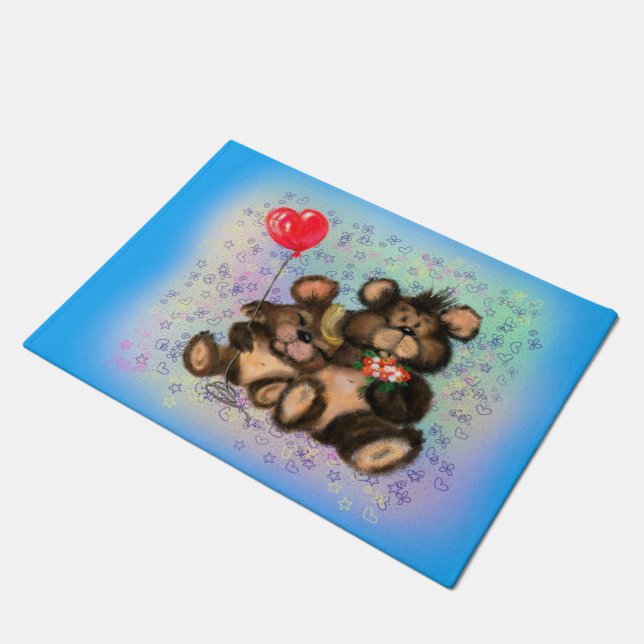 Couple Bear with Heart Balloon Doormat (Angled)
