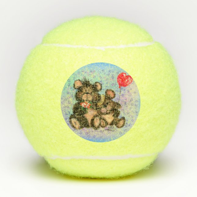 Couple Bear with Heart Balloon Tennis Balls (Front)