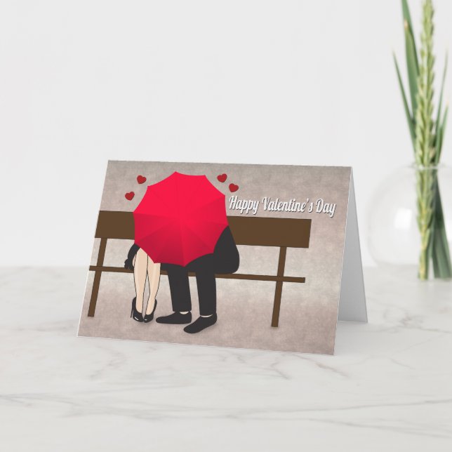 Couple Behind a Red Umbrella for Valentine's Card (Front)