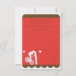 Couple Bike Red/Brown Wedding RSVP Invitation