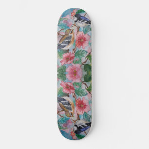 Couple Birds Flowers Flowers Skateboard - Painting