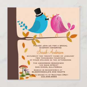 Couple birds on branch   Fall Bridal Shower Invitation