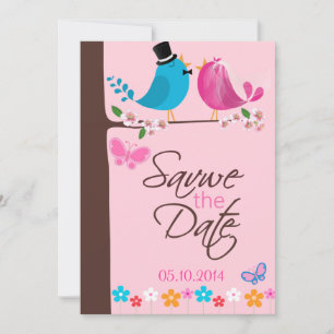 Couple birds on cherry blossom Save the Date Card