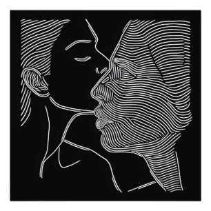 Couple Black and White Line Art Photo Print