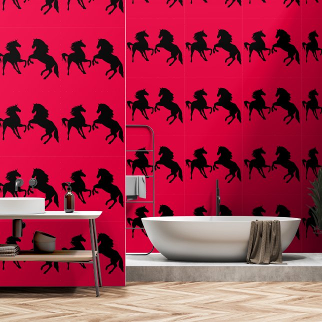 Couple Black Horse Custom Colour Red Wallpaper (Bathroom)