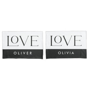 Couple black white serif love typography modern pillowcase