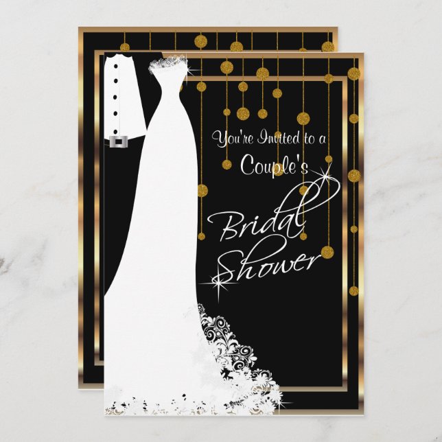 Couple Bridal Shower in Black & Gold Invitation (Front/Back)