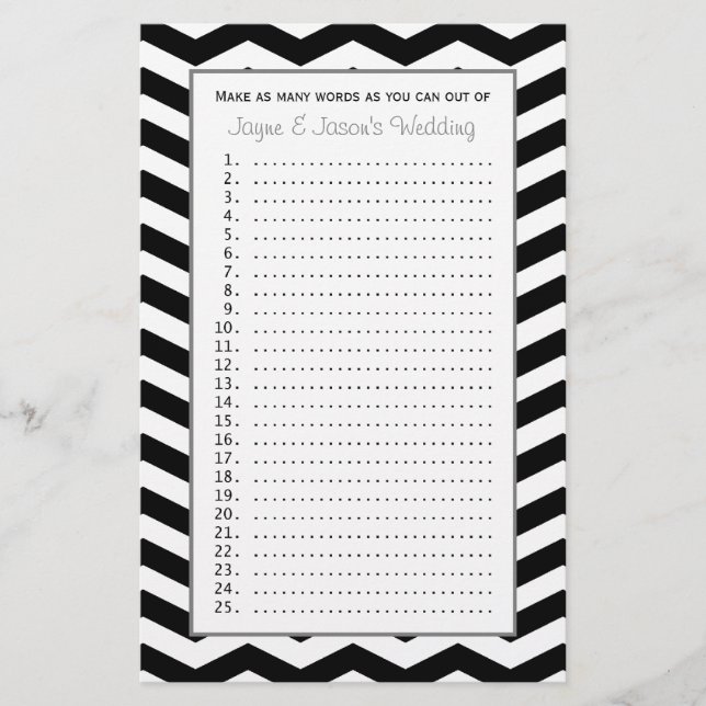 Couple Bridal Wedding Shower Games - Chevron (Front)