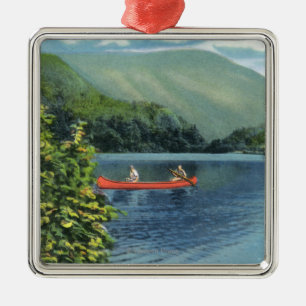 Couple Canoeing on a Lake Metal Tree Decoration