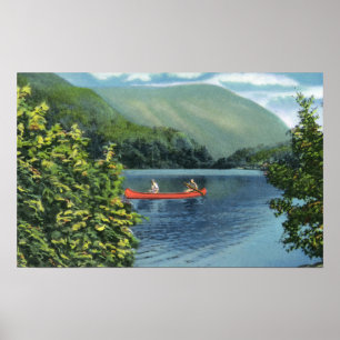 Couple Canoeing on a Lake Poster