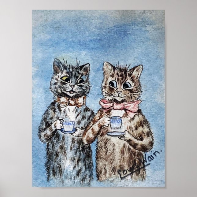 Couple Cat Drinking Tea, Louis Wain Poster (Front)