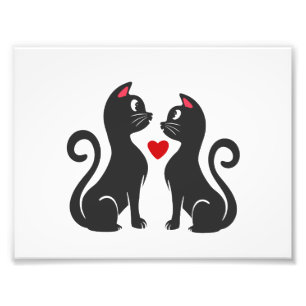 Couple cat fall in love - Choose background colour Photo Print