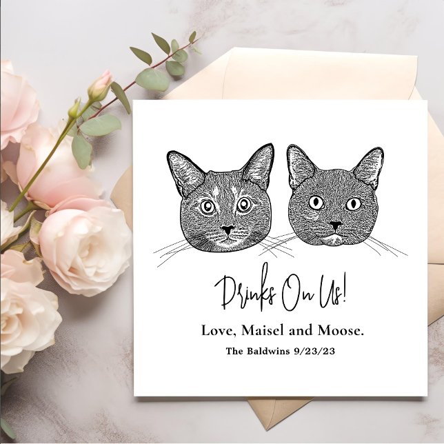 Couple Cat Hand Drawing Personalised Drinks on Me Napkin (Creator Uploaded)