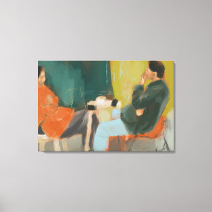 Couple Chatting at Cafe Painting Canvas Print