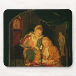 Couple counting money by candlelight, 1779 mouse pad