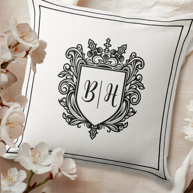 Couple crest initials White Throw Pillow (Creator Uploaded)