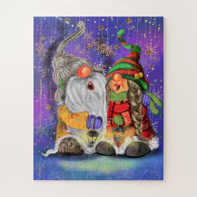 Couple Cute Gnomes Singing Happy Christmas Song Jigsaw Puzzle (Vertical)
