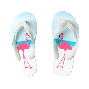 Couple cute pink flamingos on the beach kid's thongs