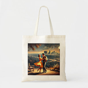 Couple Dancing overlooking the city at night Tote Bag