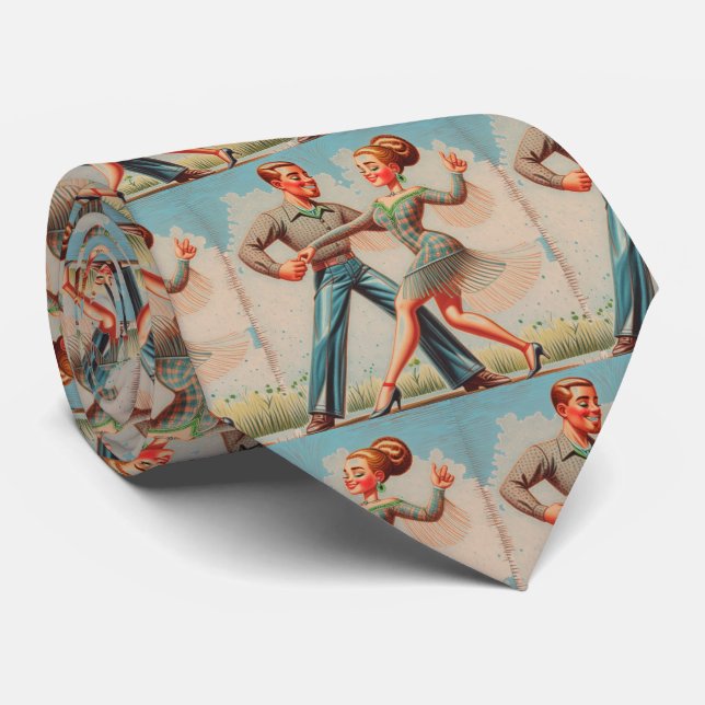 Couple Dancing Vintage Look Tie (Rolled)