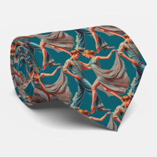 Couple Dancing Watercolor Print Teal Necktie