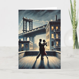 Couple Dancing with Brooklyn Bridge Holiday Card