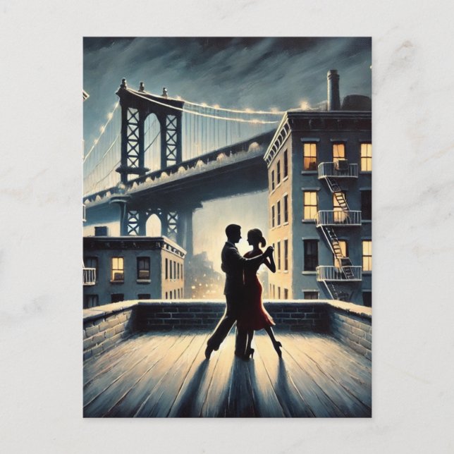 Couple Dancing with Brooklyn Bridge Postcard (Front)