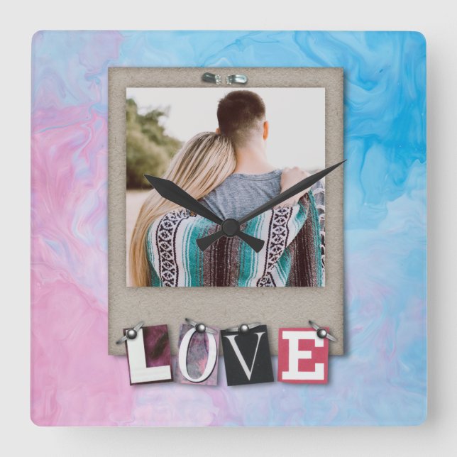 Couple Design cute Square Wall Clock (Front)